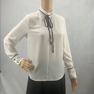 Miss Selfridge White Blouse with Black Tie Neck
